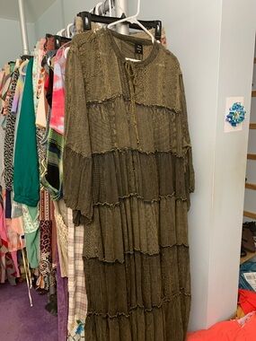 Tiered Olive Green Boho Maxi Dress